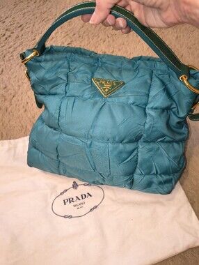 Prada Turquoise Tessuti Quilted Puffer Bag